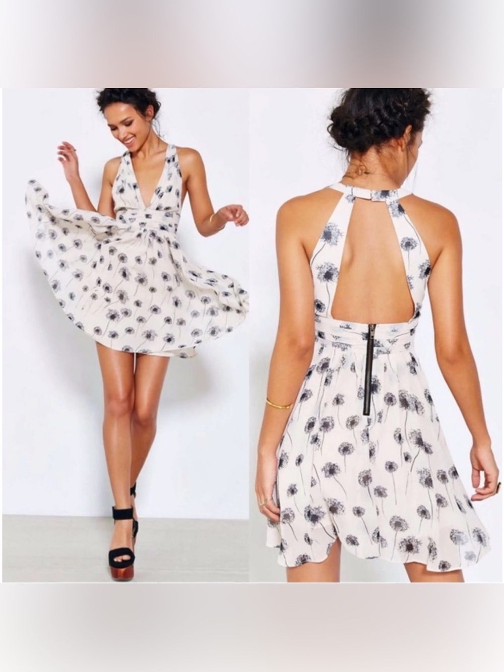 Kimchi Blue Floral Halter Mini Dress Open Back Size 2